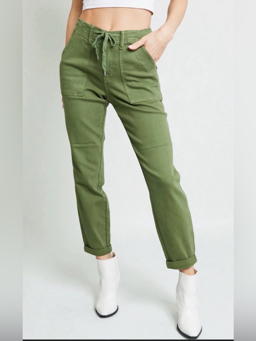 Judy Blue Women’s Jessie‎ Olive Green High Waist Drawstring Utility Jeans 7/28